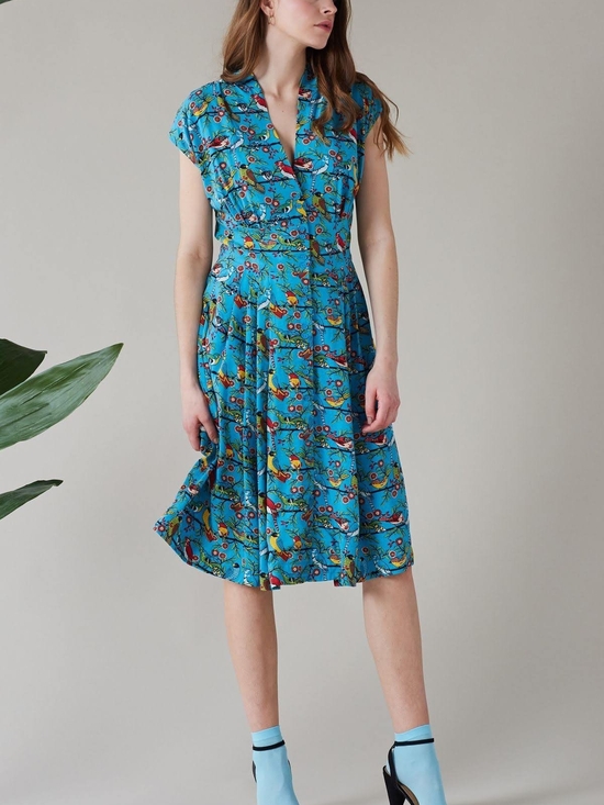 Emily And Fin Dresses & Skirts - Emily And Fin Esther Blue Printed Shirt Dress In Aztec Birds Size 16UK
